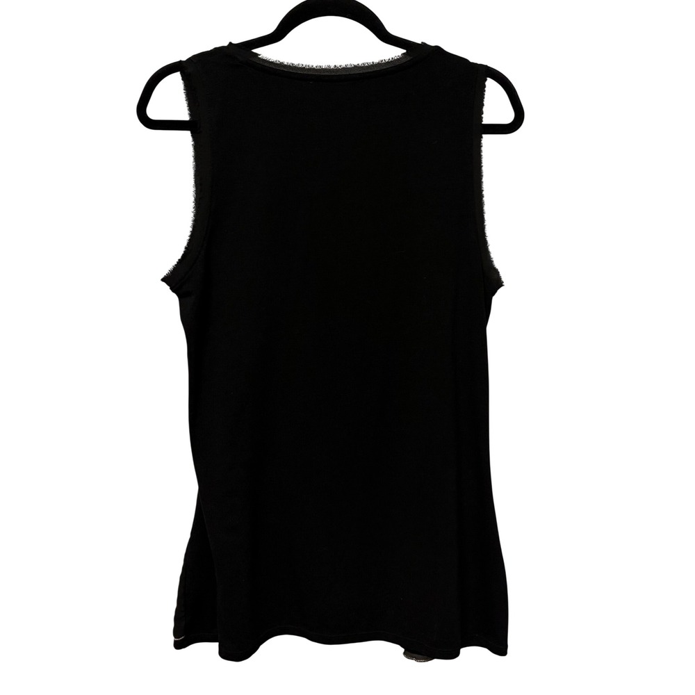 White House Black Market Black Ruffle Tiered Tank Top White Trim Large Y2K Work - Picture 3 of 7